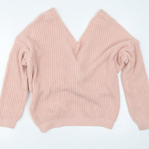 Quiz Womens Pink V-Neck  Acrylic Wrap Jumper Size S