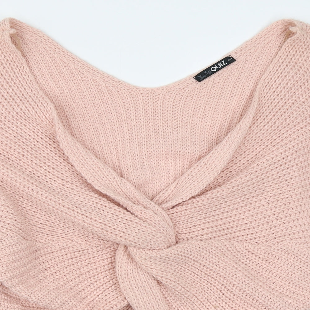 Quiz Womens Pink V-Neck  Acrylic Wrap Jumper Size S