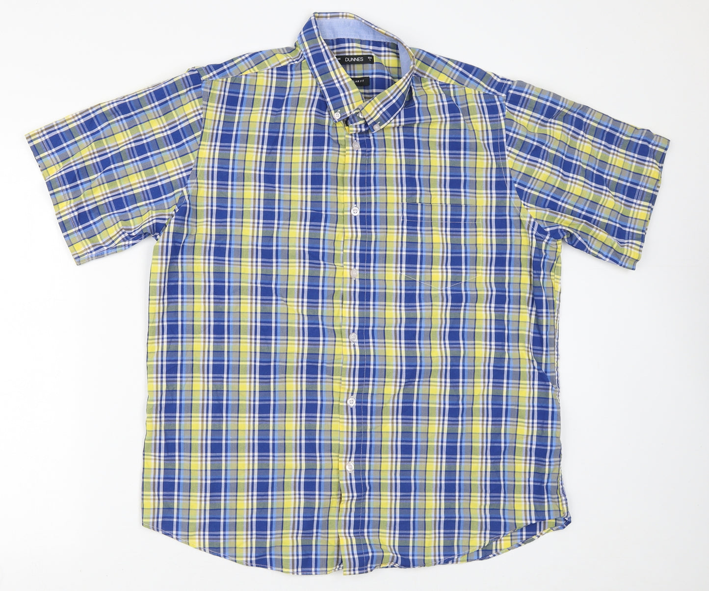 Dunnes Stores Mens Yellow Plaid Cotton  Button-Up Size L Collared
