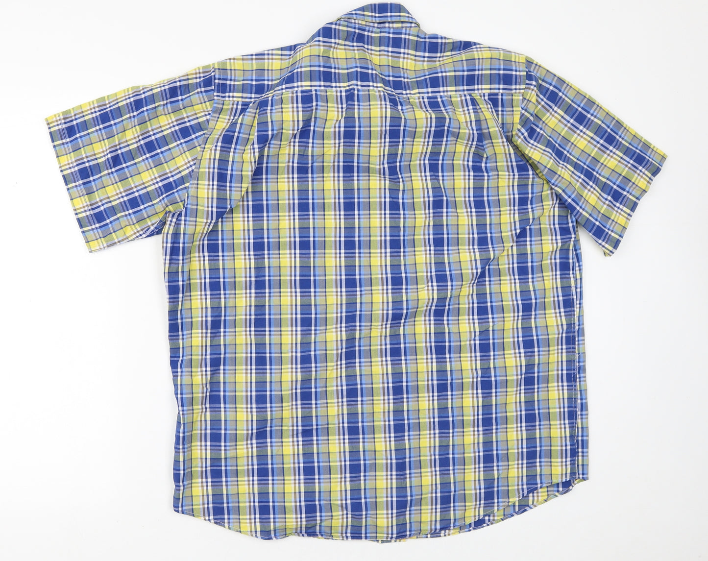 Dunnes Stores Mens Yellow Plaid Cotton  Button-Up Size L Collared