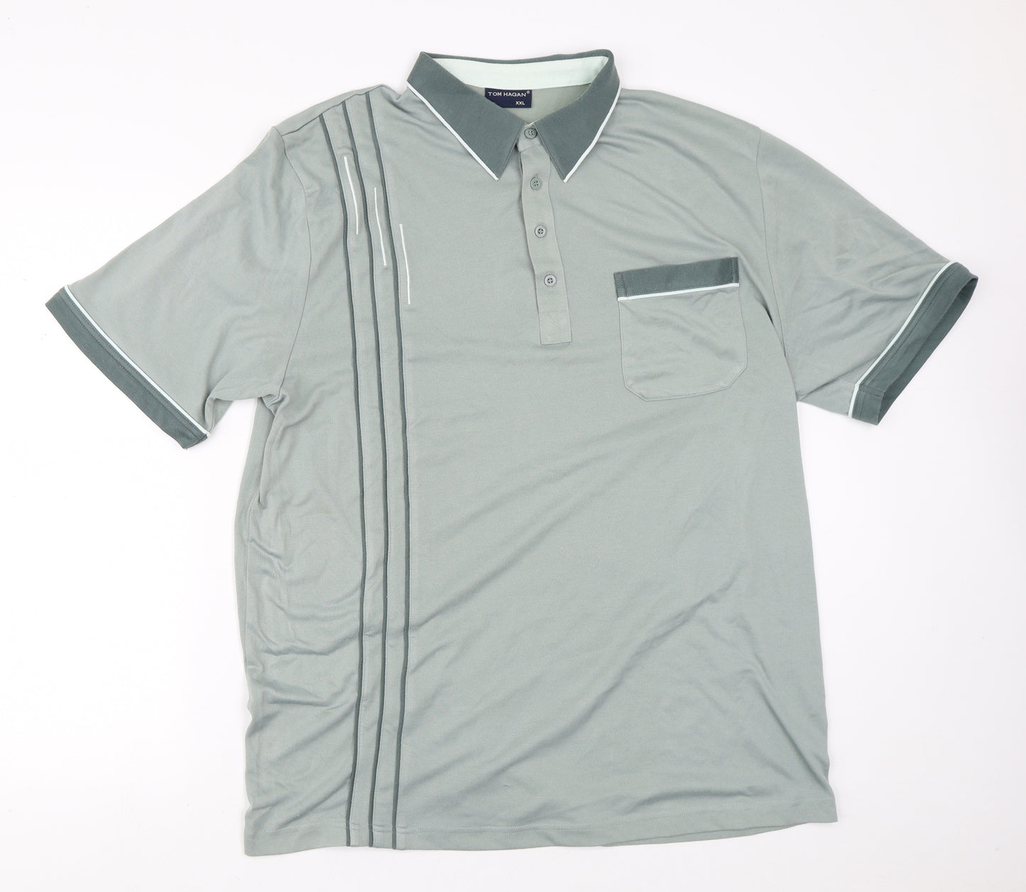 Tom Hagan Mens Green Striped Polyester  T-Shirt Size 2XL Collared