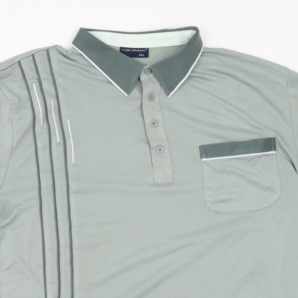 Tom Hagan Mens Green Striped Polyester  T-Shirt Size 2XL Collared