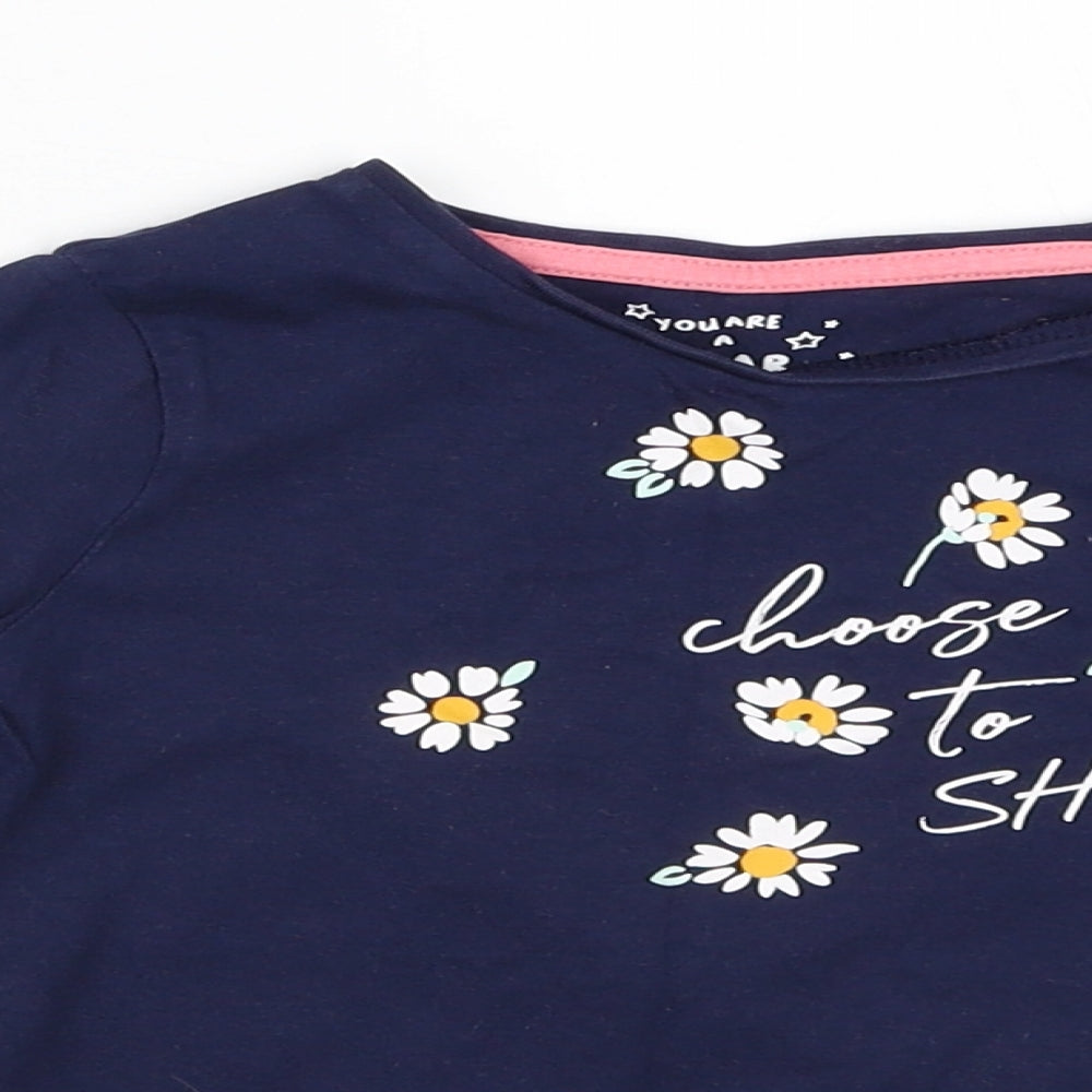F&F Girls Blue  100% Cotton Pullover T-Shirt Size 3-4 Years Crew Neck  - Shine
