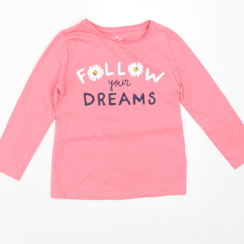 F&F Girls Pink  100% Cotton Pullover T-Shirt Size 3-4 Years Crew Neck  - Follow Your Dreams