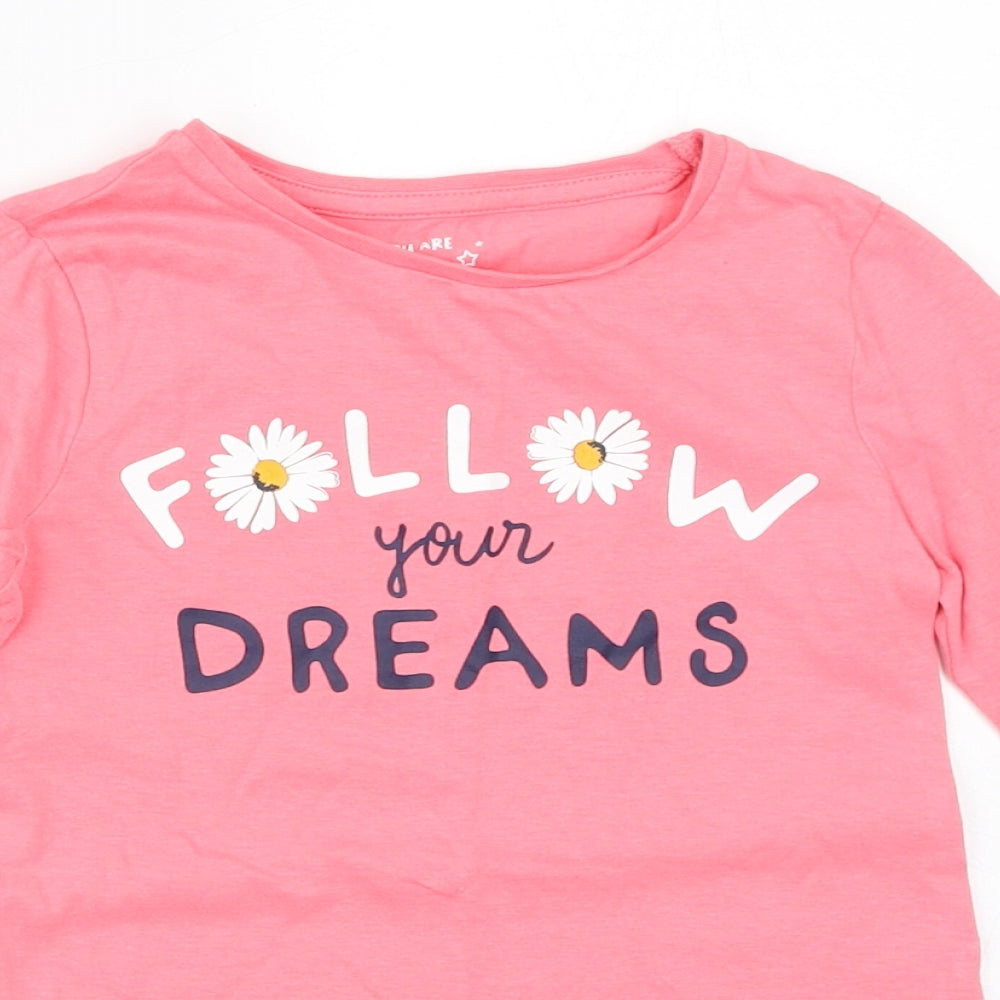 F&F Girls Pink  100% Cotton Pullover T-Shirt Size 3-4 Years Crew Neck  - Follow Your Dreams