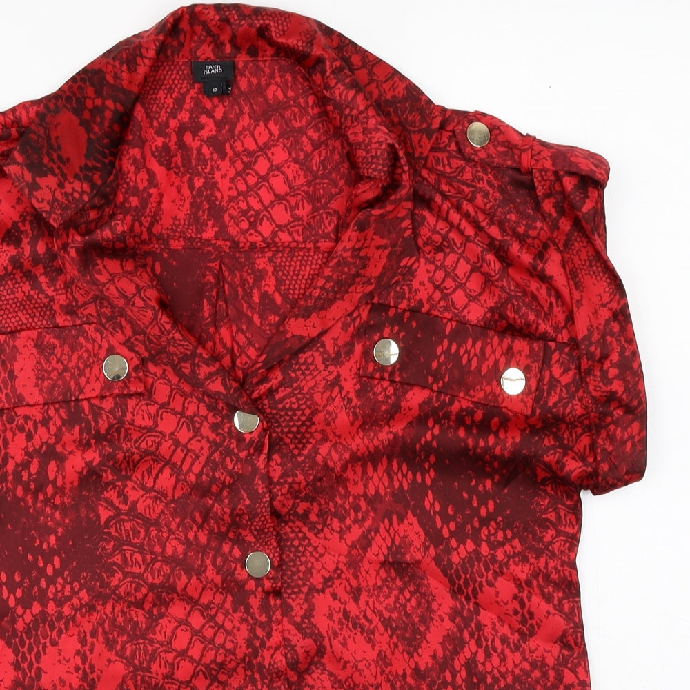 River Island Womens Red Geometric Polyester Tunic Blouse Size 10 Collared