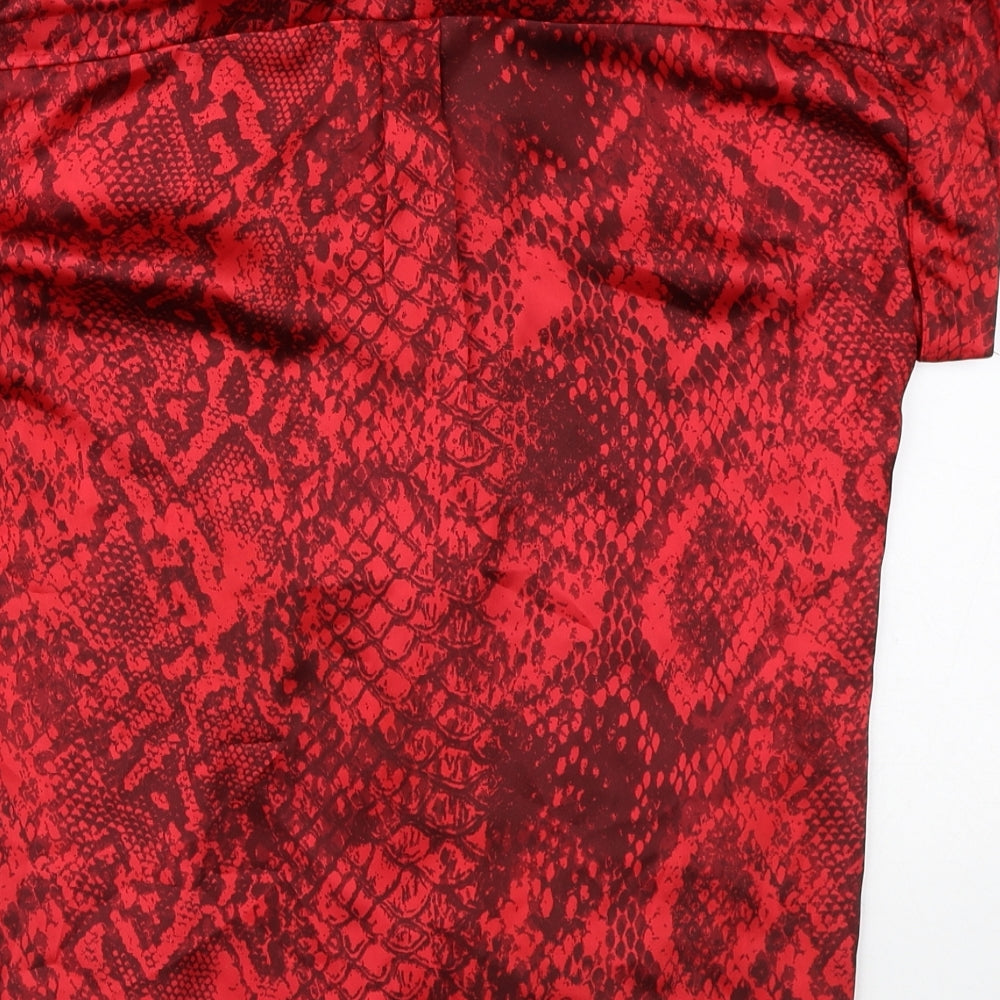 River Island Womens Red Geometric Polyester Tunic Blouse Size 10 Collared