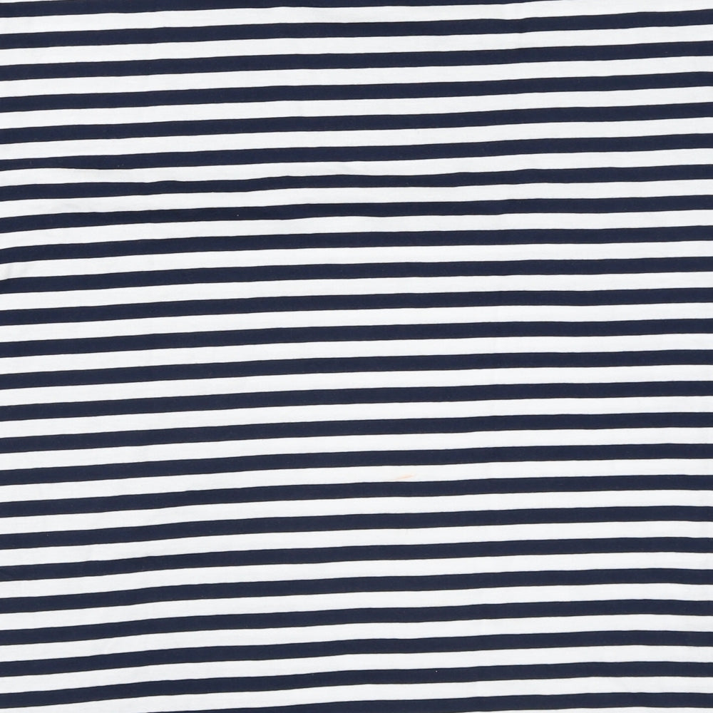 Marks and Spencer Womens White Striped Cotton Basic T-Shirt Size 18 Round Neck