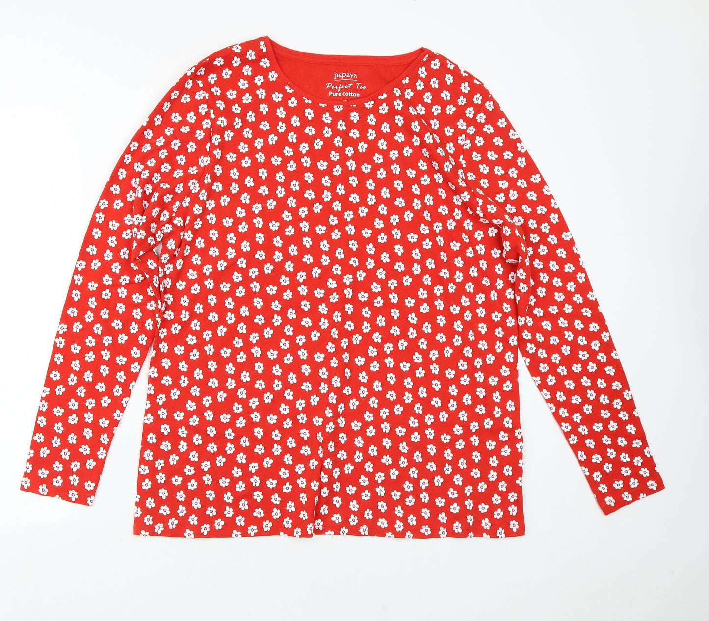 Papaya Womens Red Geometric Cotton Basic T-Shirt Size 20 Crew Neck - Daisy