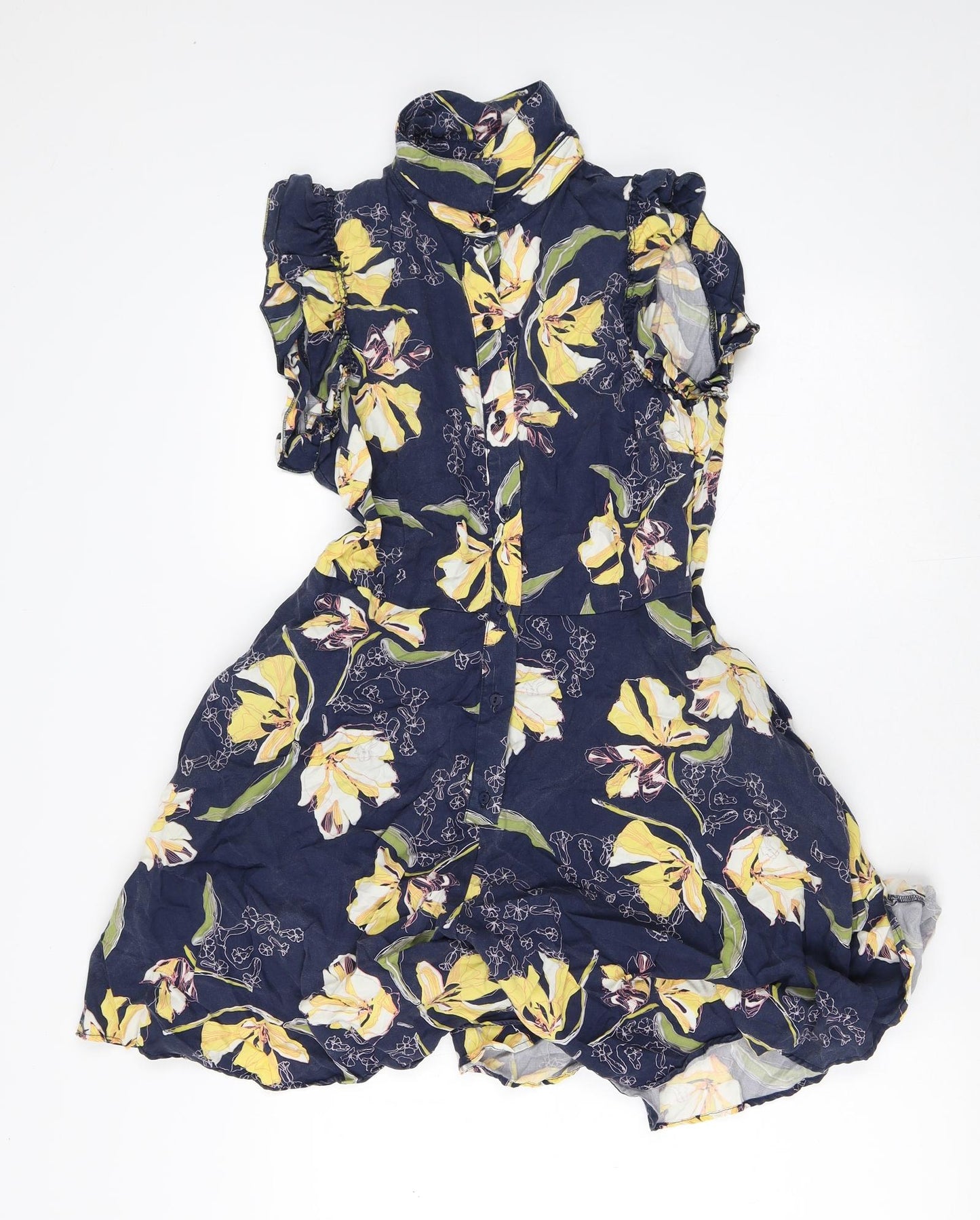 Zara Womens Blue Floral Lyocell Fit & Flare  Size M  Collared  - Open Back