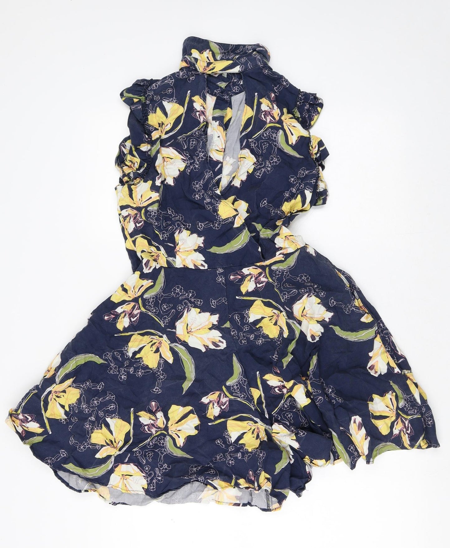 Zara Womens Blue Floral Lyocell Fit & Flare  Size M  Collared  - Open Back