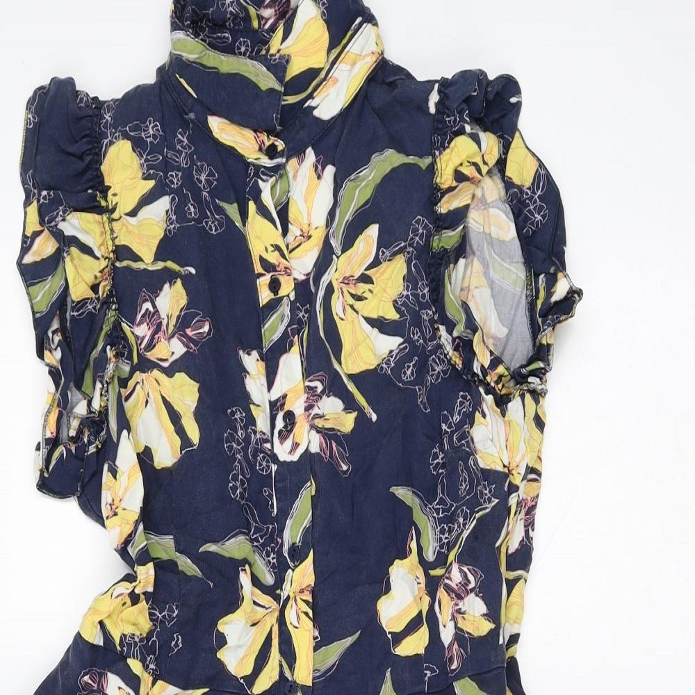Zara Womens Blue Floral Lyocell Fit & Flare  Size M  Collared  - Open Back