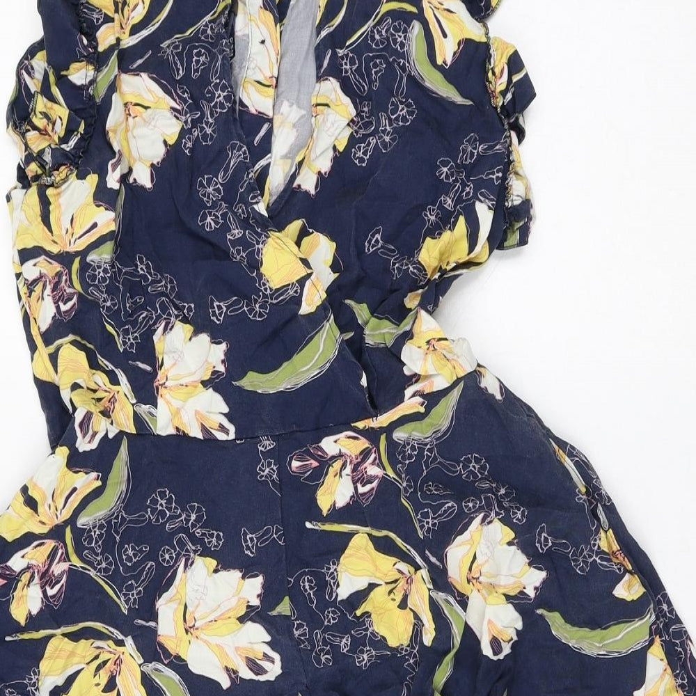 Zara Womens Blue Floral Lyocell Fit & Flare  Size M  Collared  - Open Back