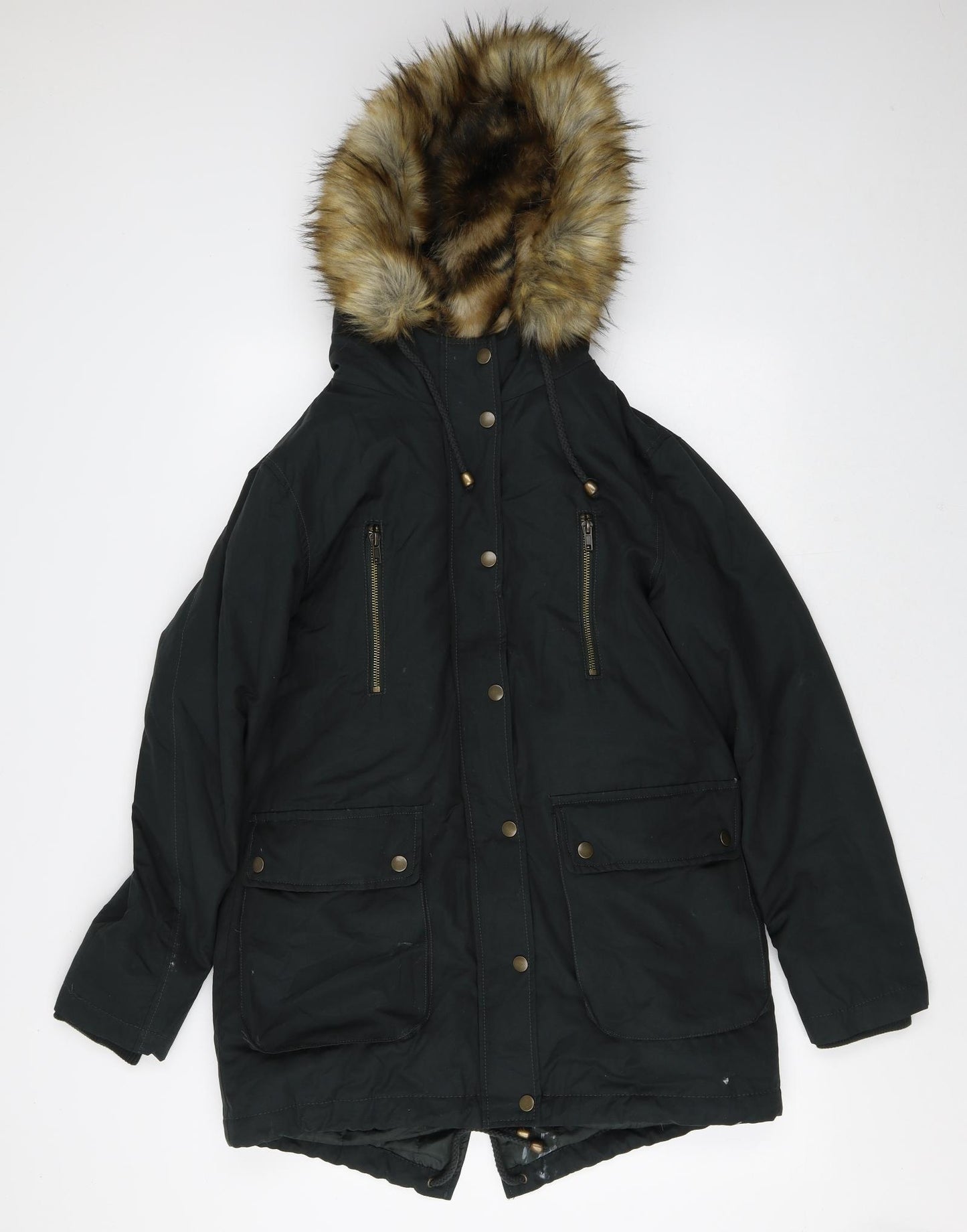 ASOS Womens Green   Quilted Coat Size 8   - Faux Fur