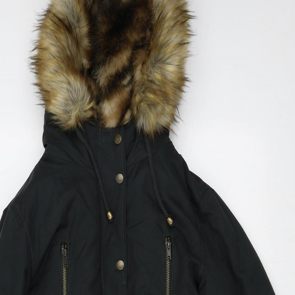 ASOS Womens Green   Quilted Coat Size 8   - Faux Fur