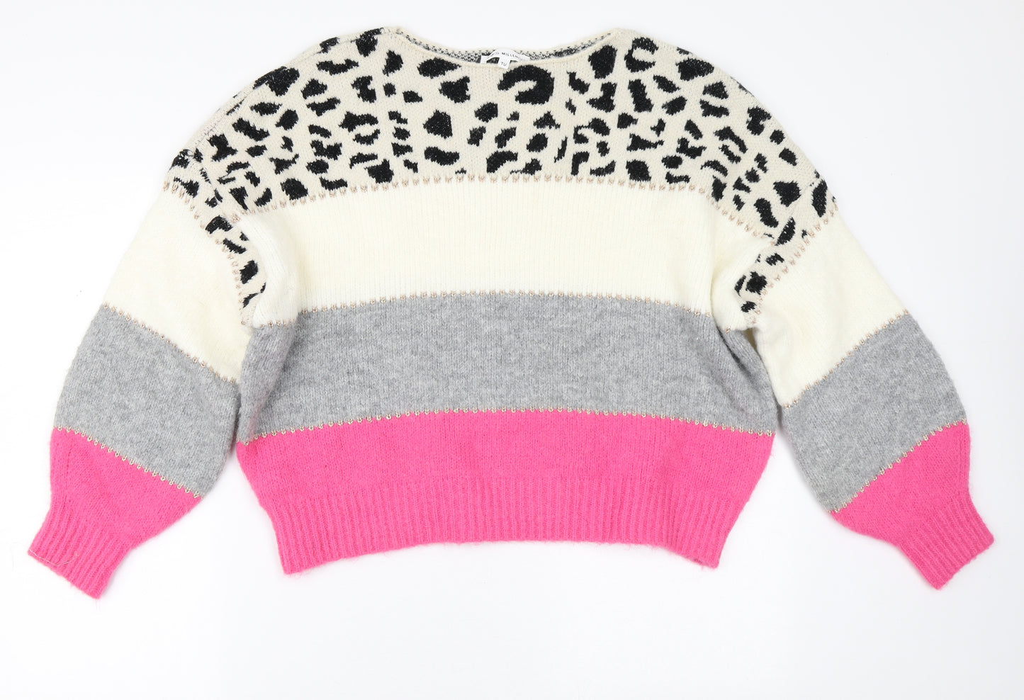 TU Womens Multicoloured Crew Neck Striped Acrylic Pullover Jumper Size M