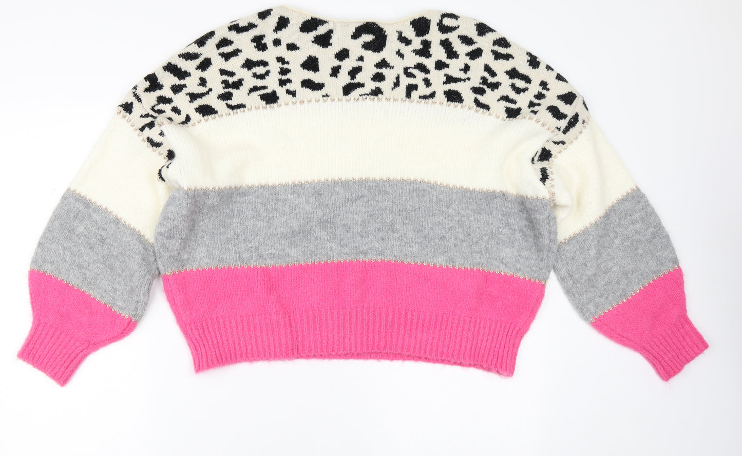 TU Womens Multicoloured Crew Neck Striped Acrylic Pullover Jumper Size M