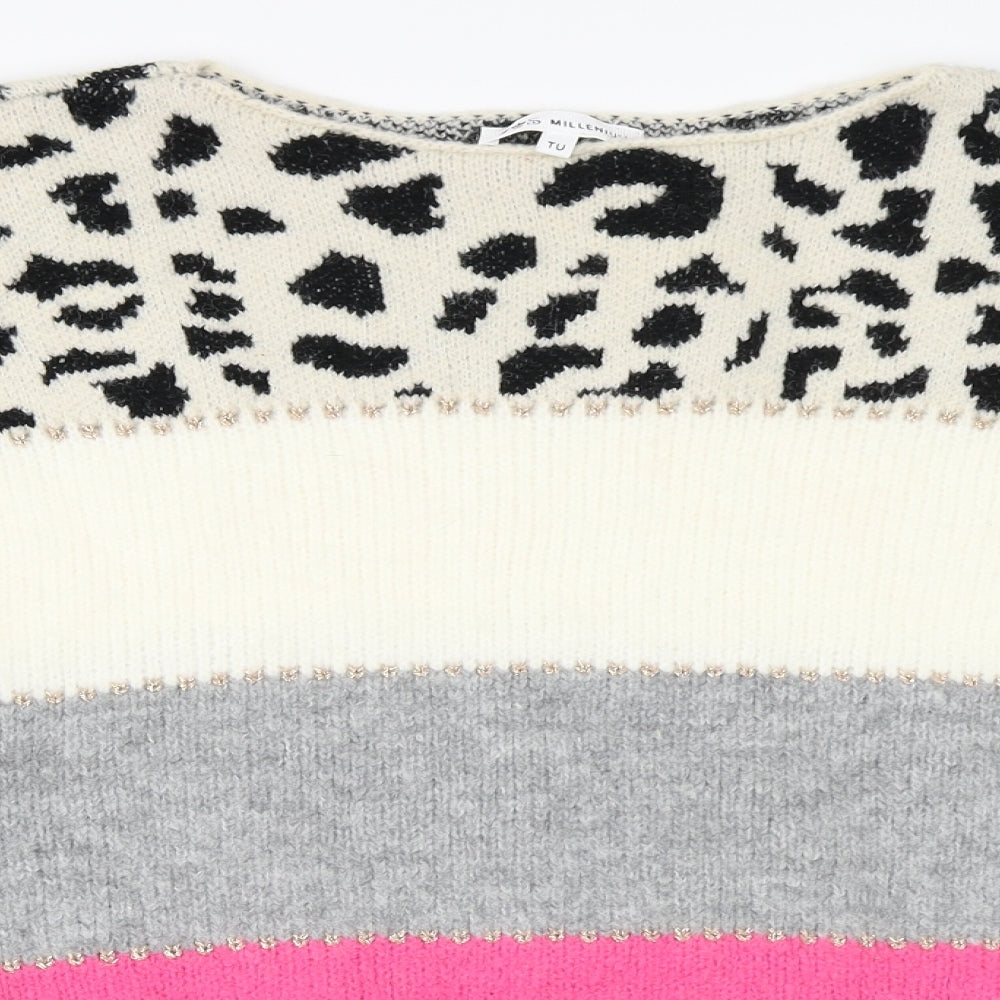 TU Womens Multicoloured Crew Neck Striped Acrylic Pullover Jumper Size M