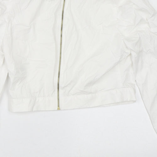 Zara Womens White  Cotton Cropped Blouse Size M Round Neck - Zip Back