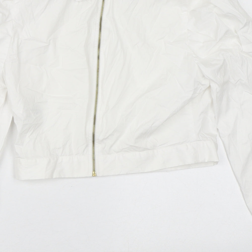 Zara Womens White  Cotton Cropped Blouse Size M Round Neck - Zip Back