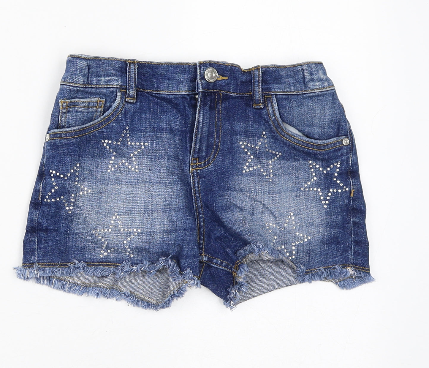 F&F Girls Blue  Polyester Cut-Off Shorts Size 9-10 Years  Regular  - Star Pattern