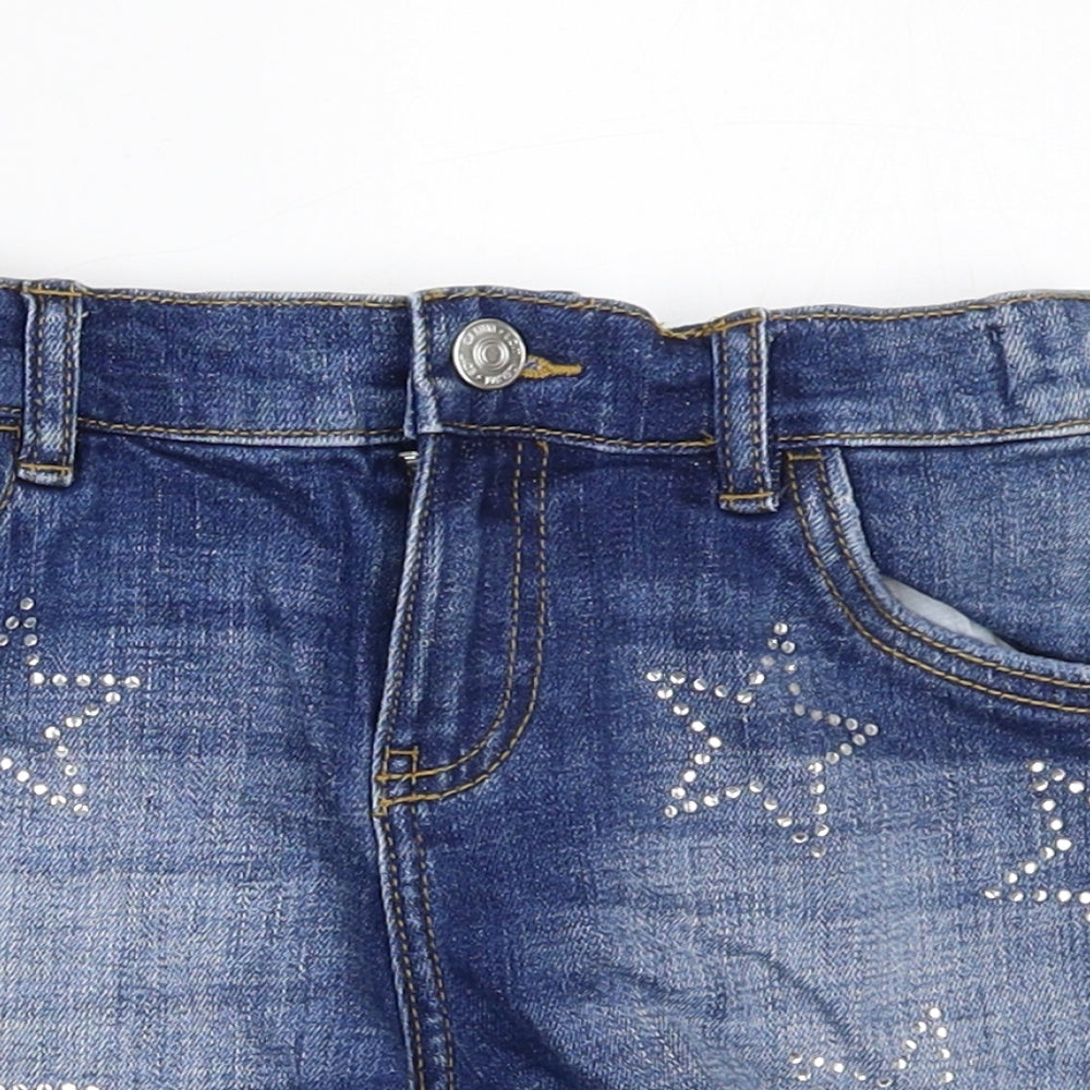 F&F Girls Blue  Polyester Cut-Off Shorts Size 9-10 Years  Regular  - Star Pattern