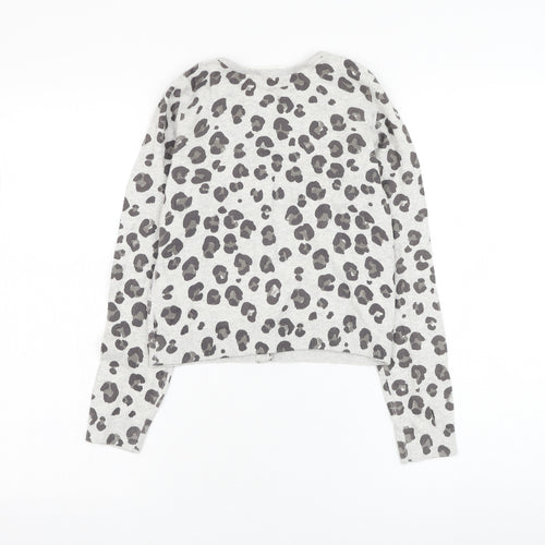 H&M Girls Grey Round Neck Animal Print Cotton Cardigan Jumper Size 9-10 Years  Button