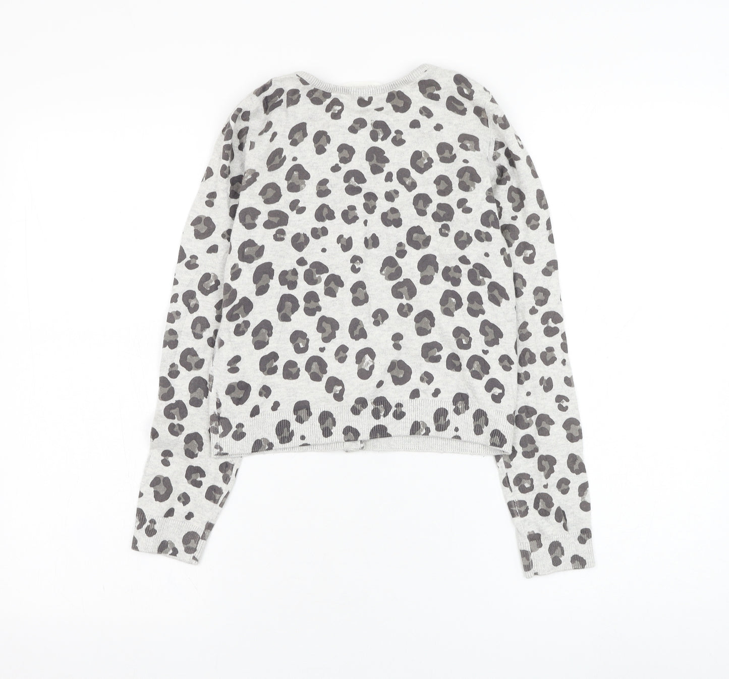 H&M Girls Grey Round Neck Animal Print Cotton Cardigan Jumper Size 9-10 Years  Button