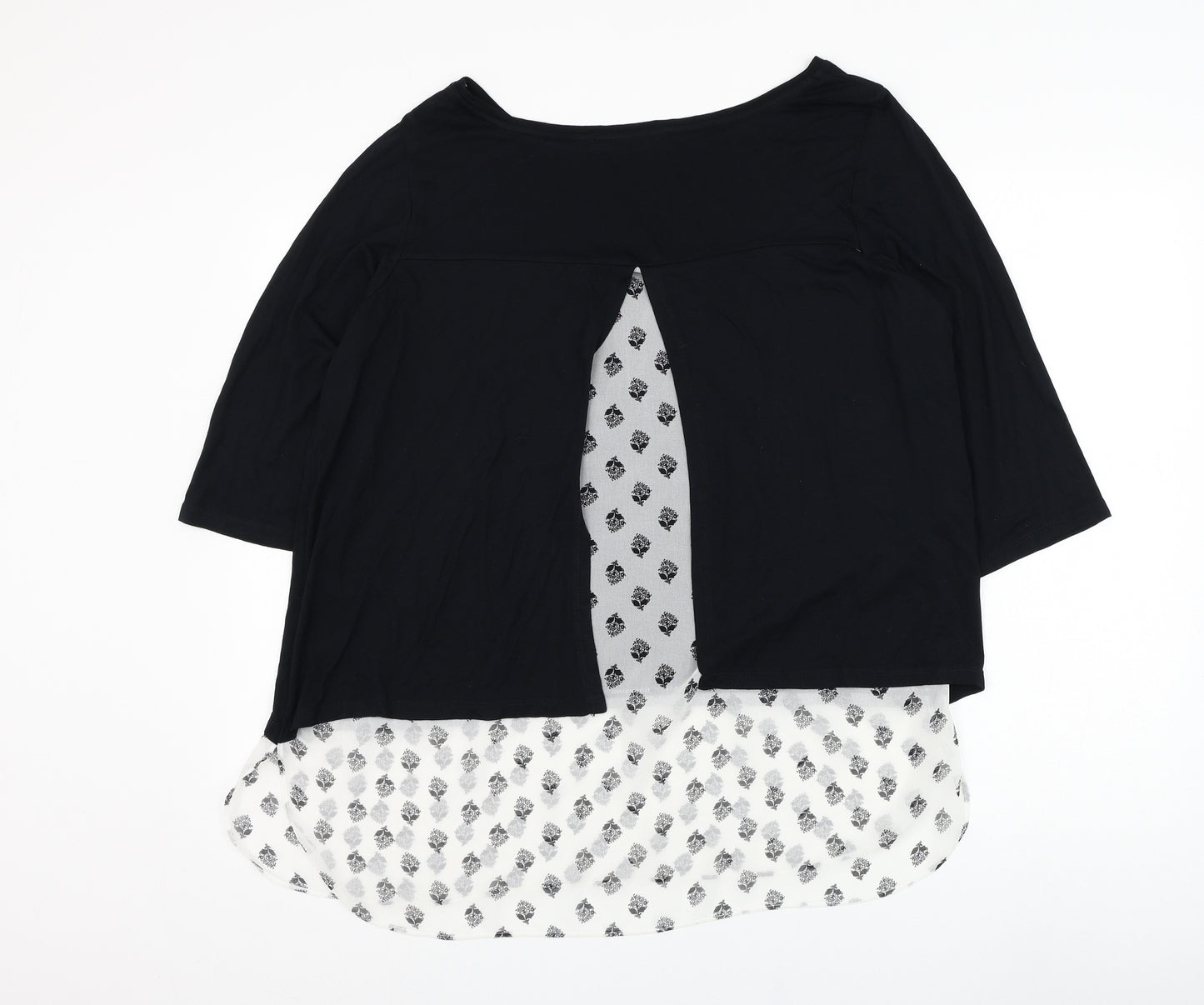 George Womens Black Floral Viscose Basic Blouse Size 16 Round Neck