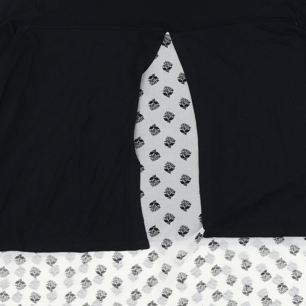 George Womens Black Floral Viscose Basic Blouse Size 16 Round Neck