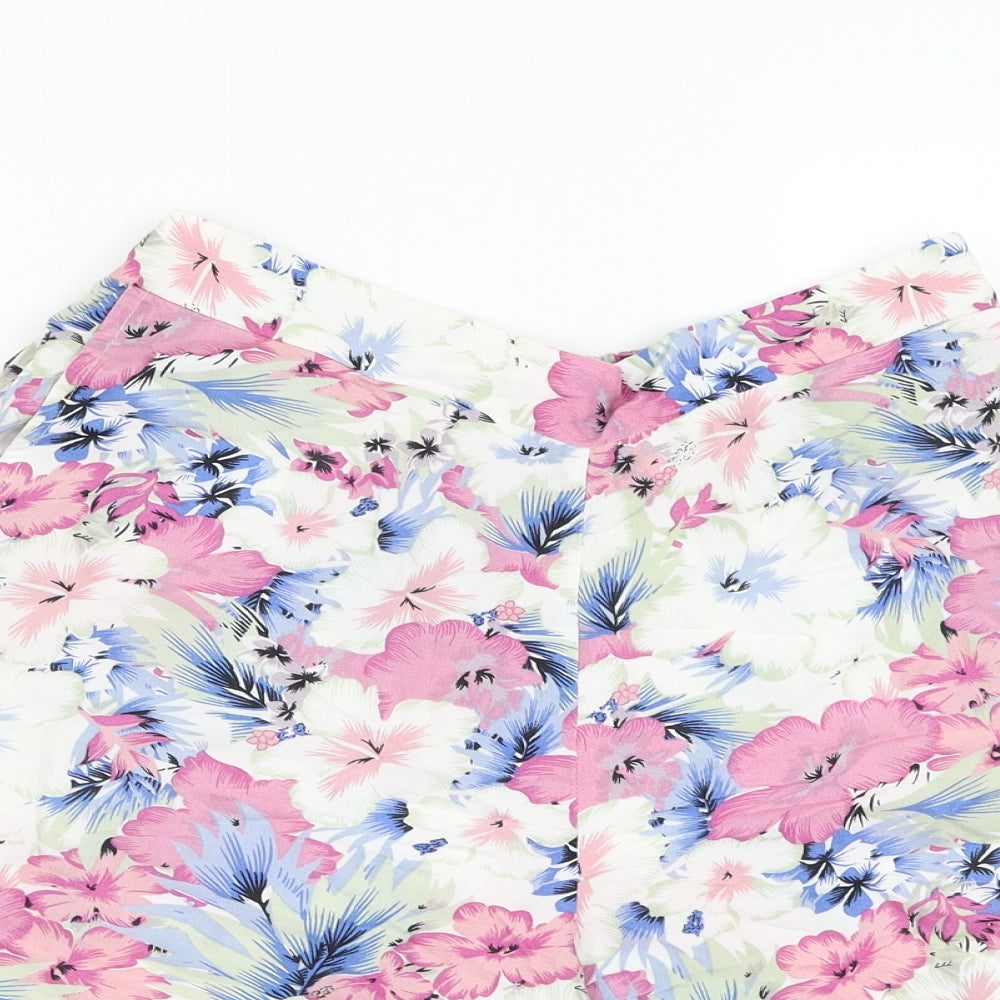M&Co Womens White Floral Viscose Culotte Shorts Size 12 L5 in Regular Pull On