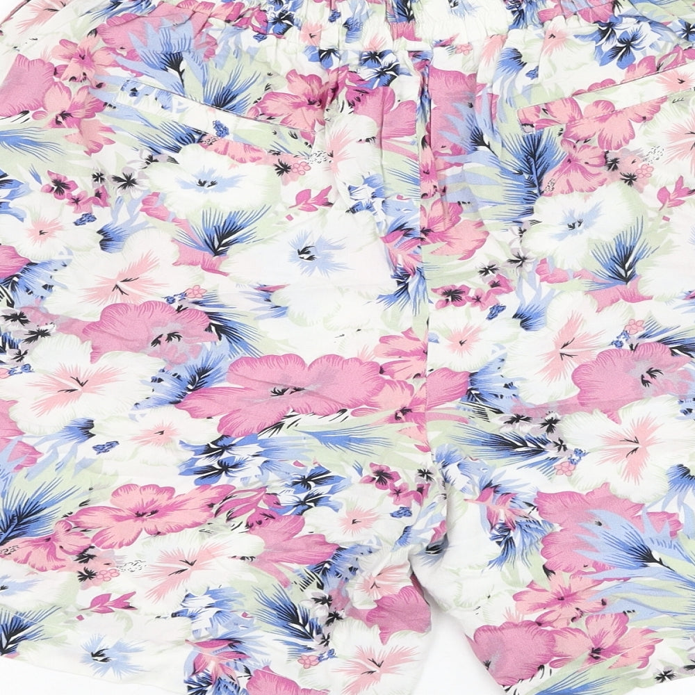 M&Co Womens White Floral Viscose Culotte Shorts Size 12 L5 in Regular Pull On