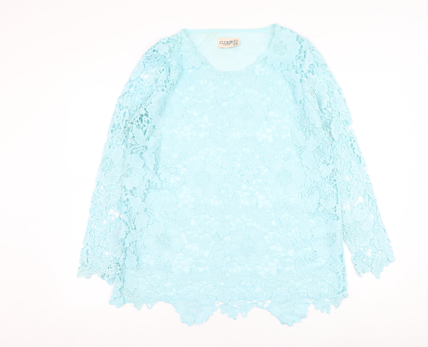 Club London Womens Blue  Polyester Basic Blouse Size 16 Round Neck