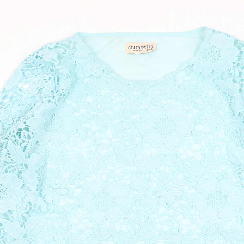 Club London Womens Blue  Polyester Basic Blouse Size 16 Round Neck