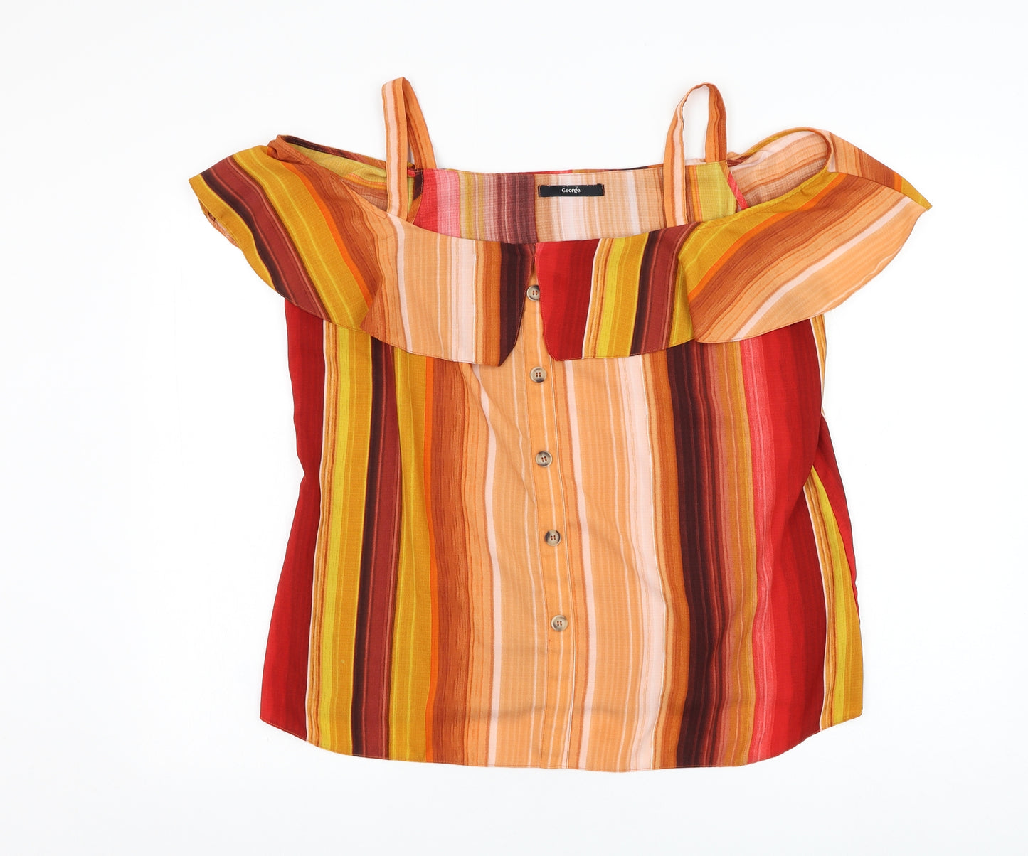 George Womens Orange Striped Polyester Basic Blouse Size 16 Off the Shoulder