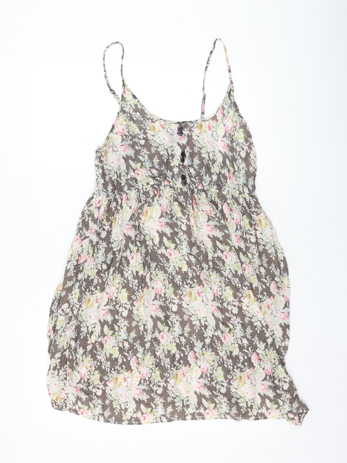 New Look Womens Grey Floral Viscose Basic Tank Size 16 V-Neck