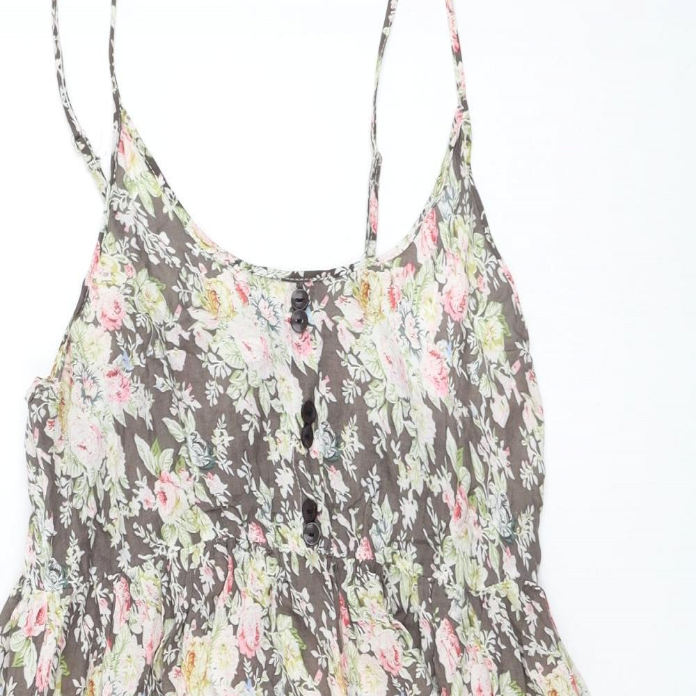 New Look Womens Grey Floral Viscose Basic Tank Size 16 V-Neck