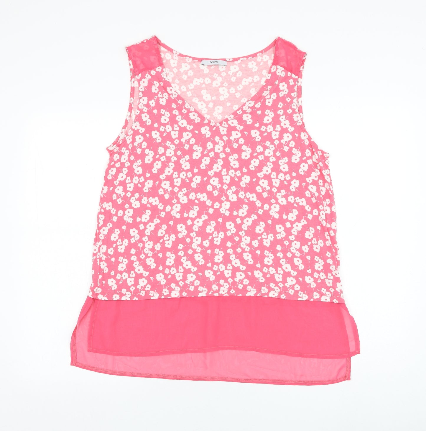 George Womens Pink Floral Viscose Basic Tank Size 16 Round Neck
