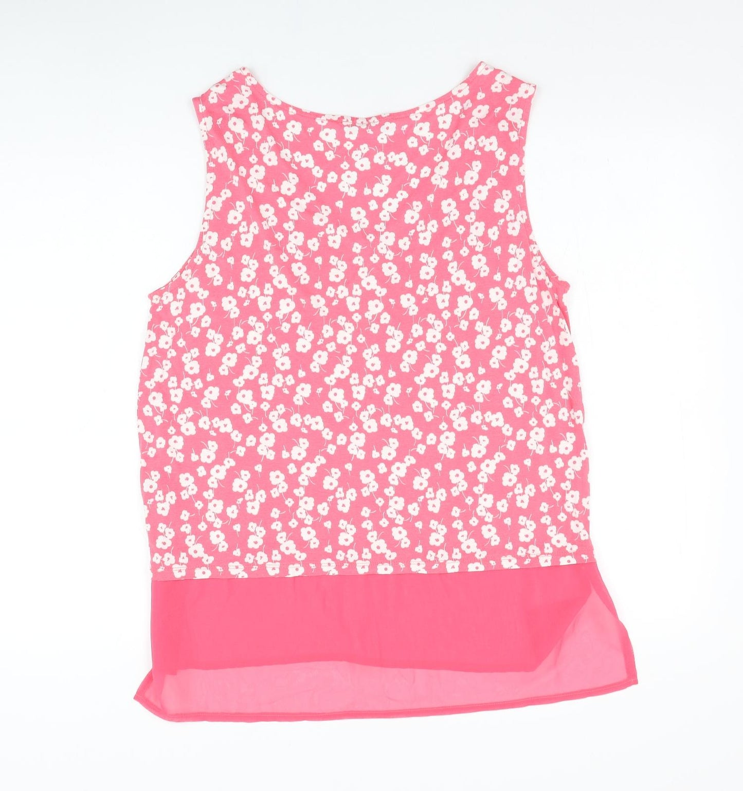 George Womens Pink Floral Viscose Basic Tank Size 16 Round Neck