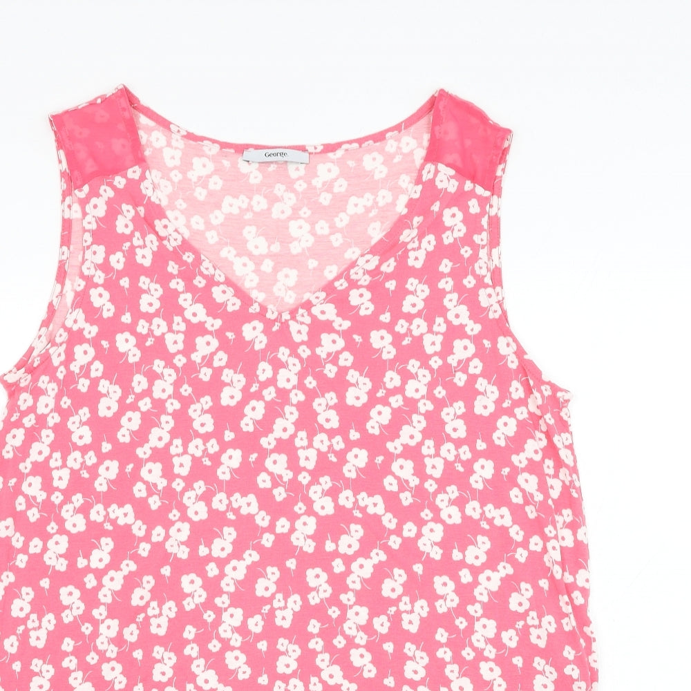 George Womens Pink Floral Viscose Basic Tank Size 16 Round Neck