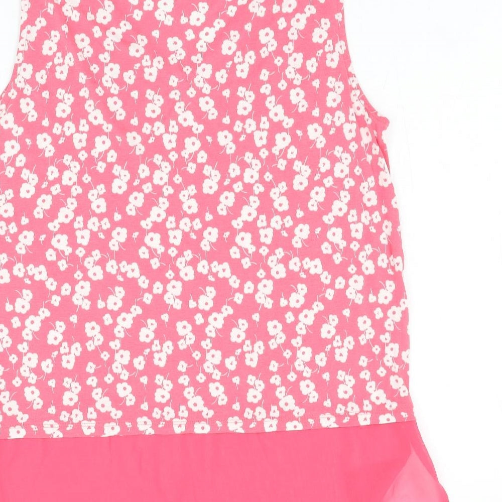 George Womens Pink Floral Viscose Basic Tank Size 16 Round Neck