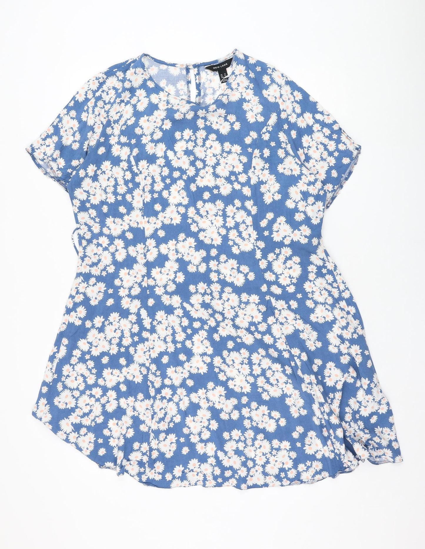 New Look Womens Blue Floral Viscose Shift  Size 16  Round Neck Pullover