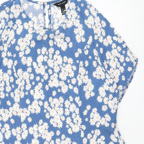 New Look Womens Blue Floral Viscose Shift  Size 16  Round Neck Pullover