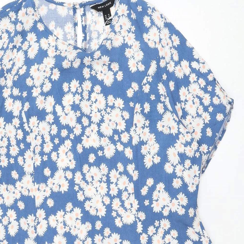 New Look Womens Blue Floral Viscose Shift  Size 16  Round Neck Pullover