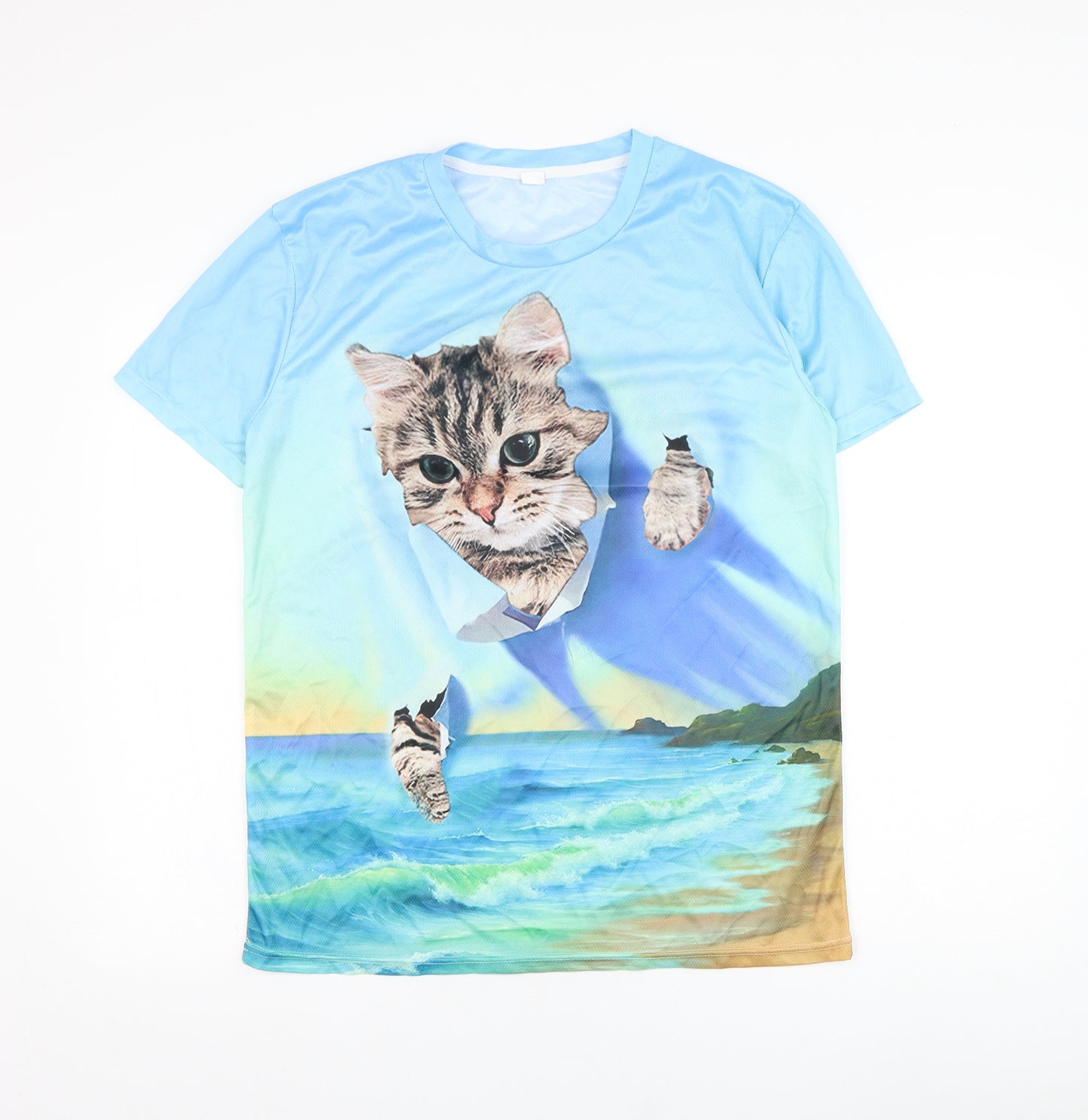 Preworn Mens Blue  Polyester  T-Shirt Size 2XL Round Neck  - Cat