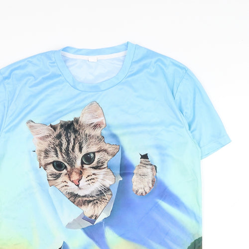 Preworn Mens Blue  Polyester  T-Shirt Size 2XL Round Neck  - Cat