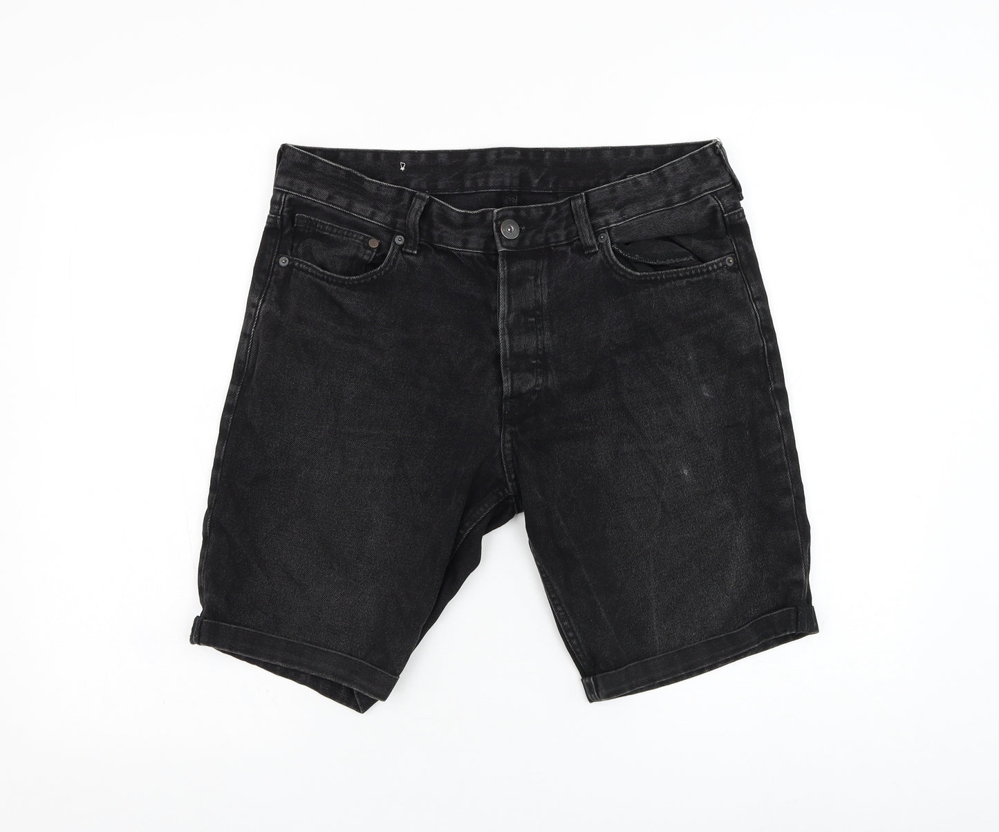 H&M Mens Black  Cotton Bermuda Shorts Size 32 in L9 in Regular Zip