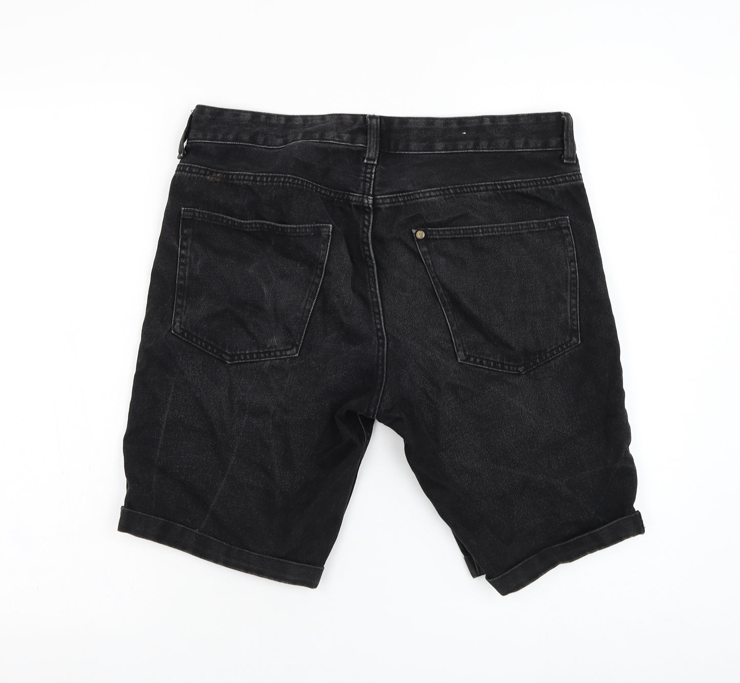 H&M Mens Black  Cotton Bermuda Shorts Size 32 in L9 in Regular Zip