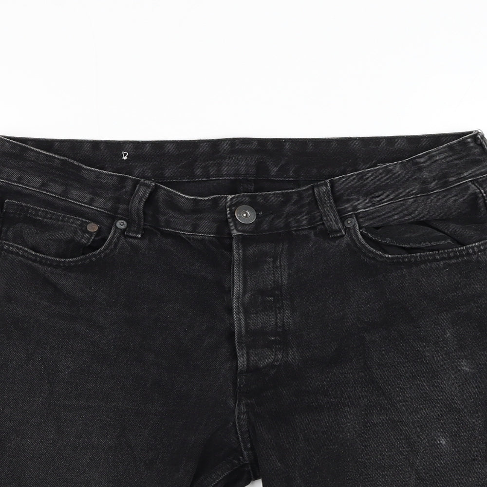 H&M Mens Black  Cotton Bermuda Shorts Size 32 in L9 in Regular Zip