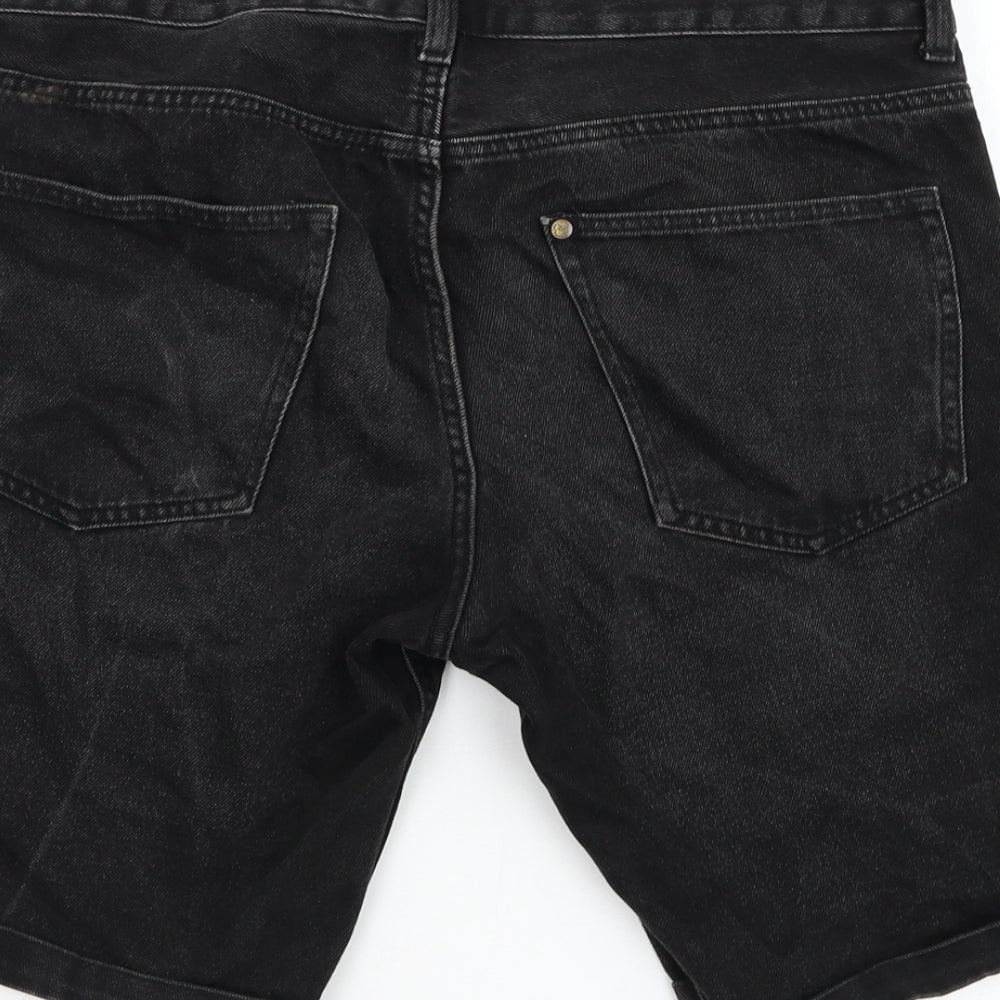 H&M Mens Black  Cotton Bermuda Shorts Size 32 in L9 in Regular Zip